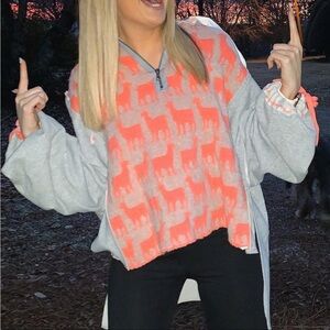 Gray and Pink llama Pullover